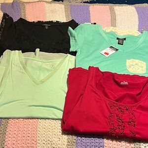 Women's Tops in Black, Mint, Red, and Aqua color size XS